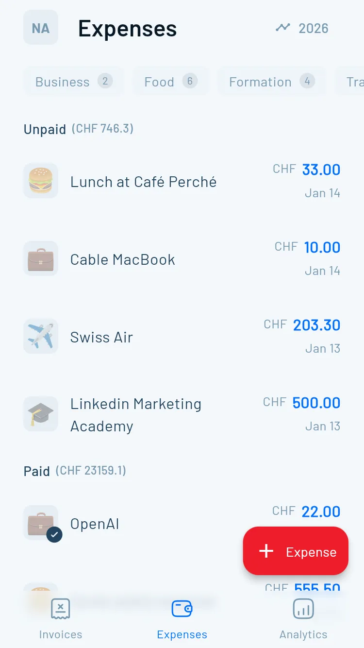 Magic Heidi AI receipt scanning on iPhone for Swiss freelancers